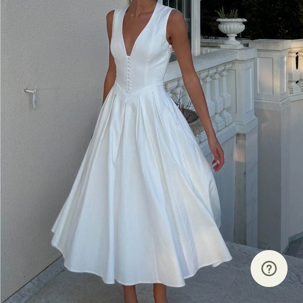 Meshki Keely White Midi Dress with Button Detail